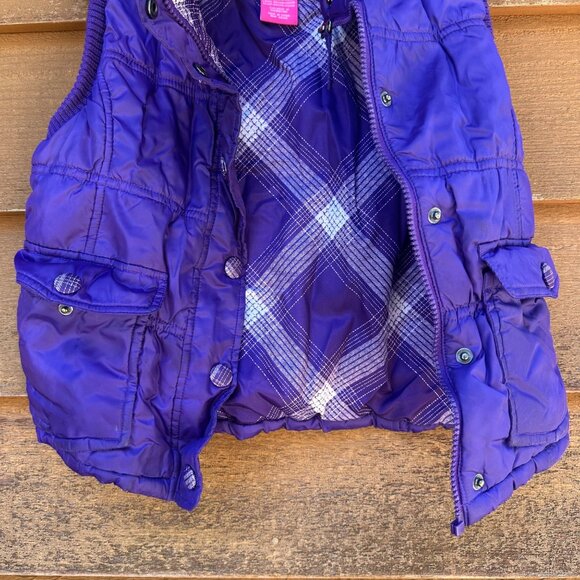 Weatherproof Girls 7/8 Purple Puffer Vest With Plaid Lining - Picture 5 of 8